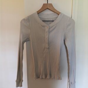Aerie Off-White Ribbed Button-Down Shirt
